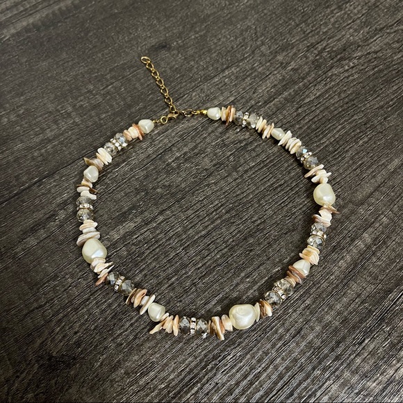 Vintage Pearl, Shell, Bead, and Crystal Necklace, Adj Approx 17-20” - Picture 4 of 12